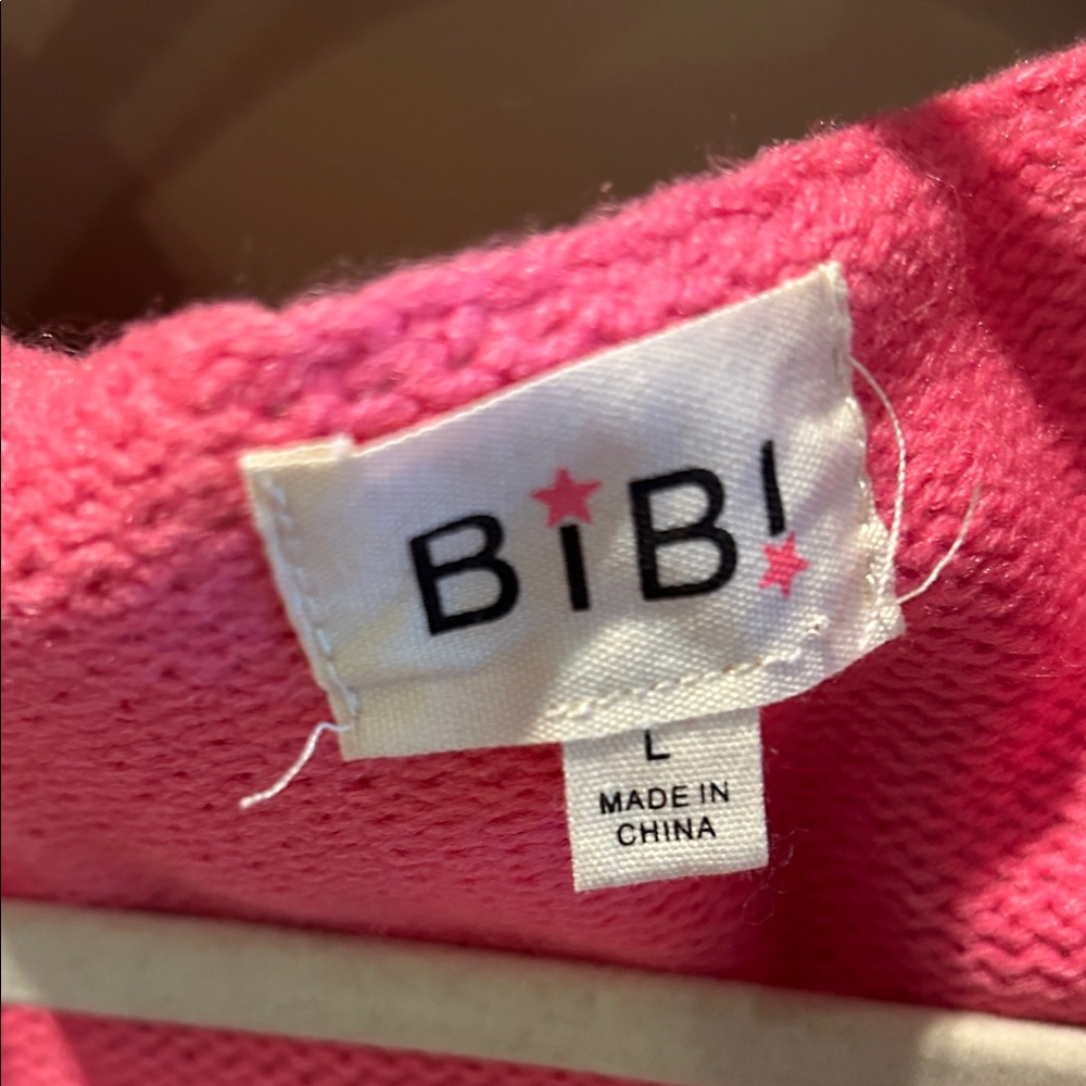 BiBi Pink and Orange Cardigan with Pom-Pom Accents - Picture 2 of 5